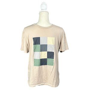 H&M Cream & Blue Geometric Graphic Print Short Sleeve T-Shirt Size Small